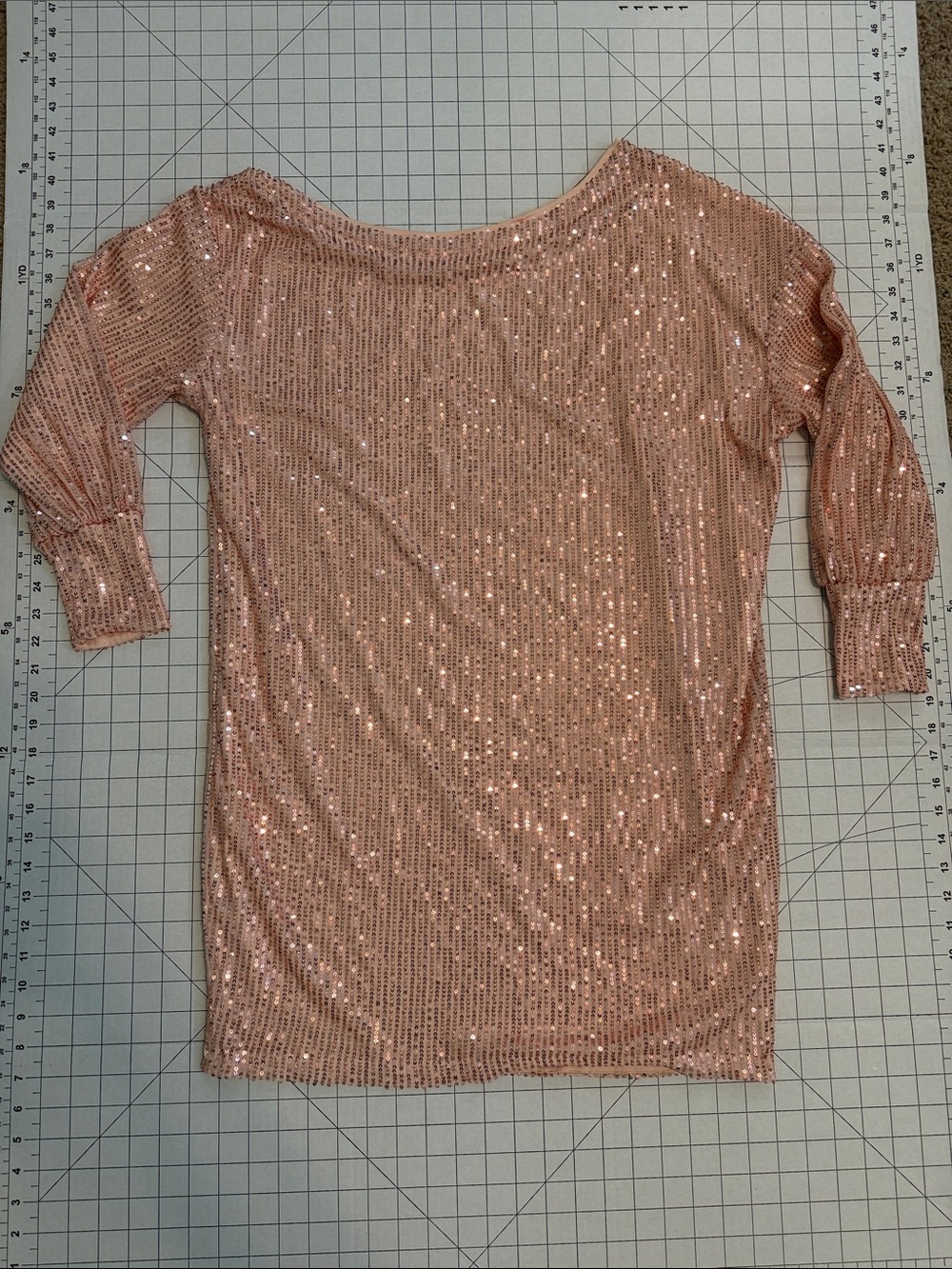 EUC Off Shoulder Sequin Dress in Rose Gold